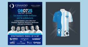 Chef con giacca dedicata a Maradona durante l’evento benefico Cenando sotto un Cielo Diverso 2025