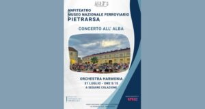 Alba sul Museo Nazionale Ferroviario di Pietrarsa durante il concerto dell’Orchestra Harmonia