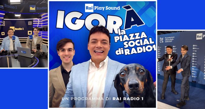 Igor Righetti con Lorenzo Castelluccio e Byron nella nuova stagione di Igorà su Rai Radio1